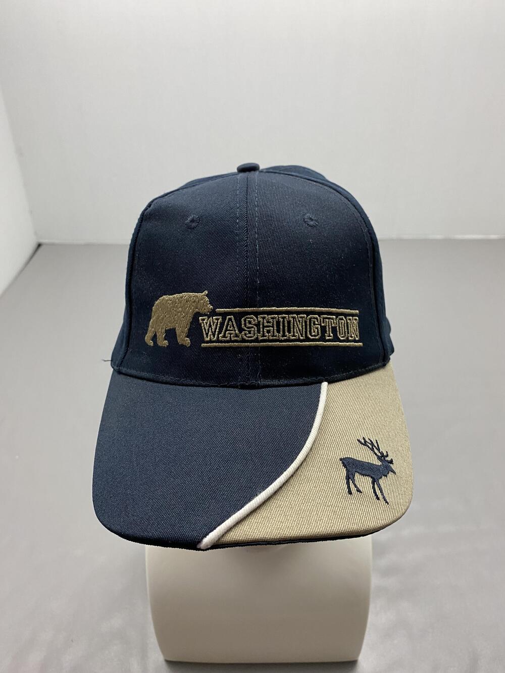 Washington Bear Hat Cap Strap Back One Size Blue Twill Cotton Baseball Cap Mens